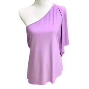 Halston One Shoulder Blouse Lilac Wisteria Asymmetrical Top NWT XL